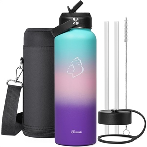 40oz Insulated Water Bottle w/ Carry Bag, Stainless Steel Double Wall Water Flask (Cold for 48 H)